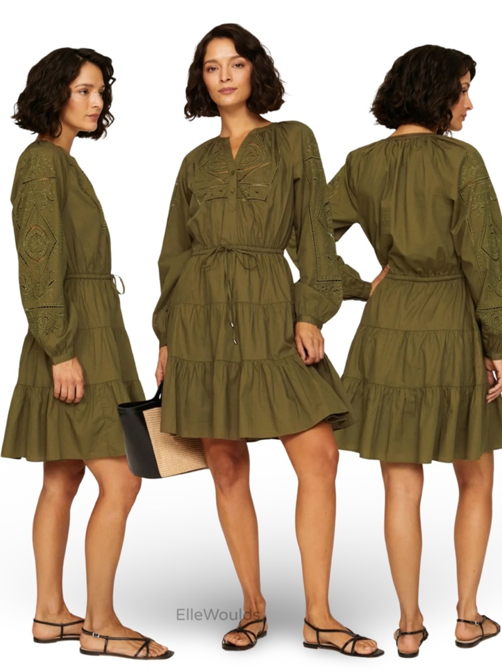Lauren Ralph Lauren Sulashka Dress Olive Green Mini 100% Cotton Size 8